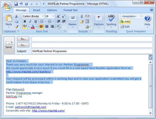 microsoft outlook email format